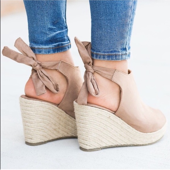 EMERY-03 Taupe Faux Suede Tie-Back Espadrille - Picture 2 of 7